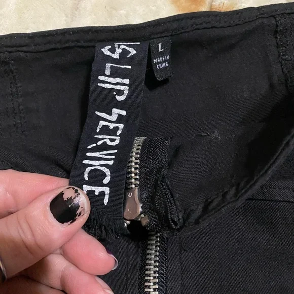 Lip Service Black Pencil Skirt with Front Zipper, Stud Details, Original Straps - Picture 2 of 7